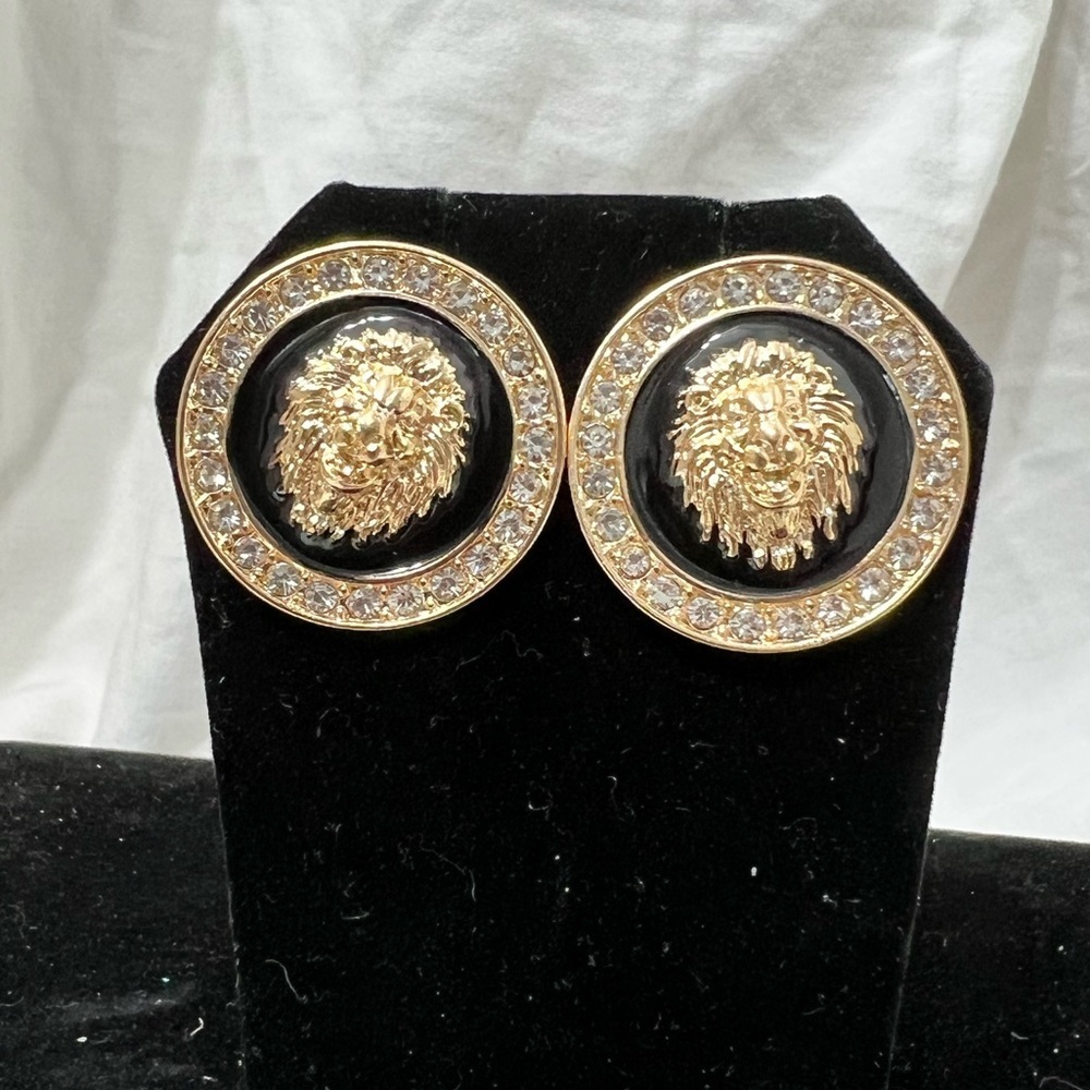 Fashion Jewelry Ladys Lion Heads 18kt. Gold Plated Over Metal W/ Rhinestones☑️